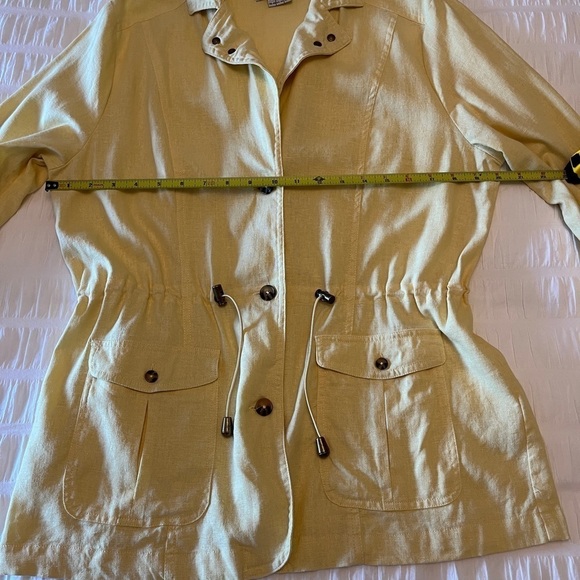 ATLAS FOR WOMEN Linen Blend Button Front Jacket Pale Yellow Safari Coastal - Picture 17 of 17